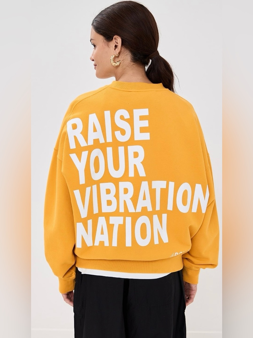 LA DOUBLE J Mustard Yellow "Raise Your Vibration Nation" Off Court Sweatshirt